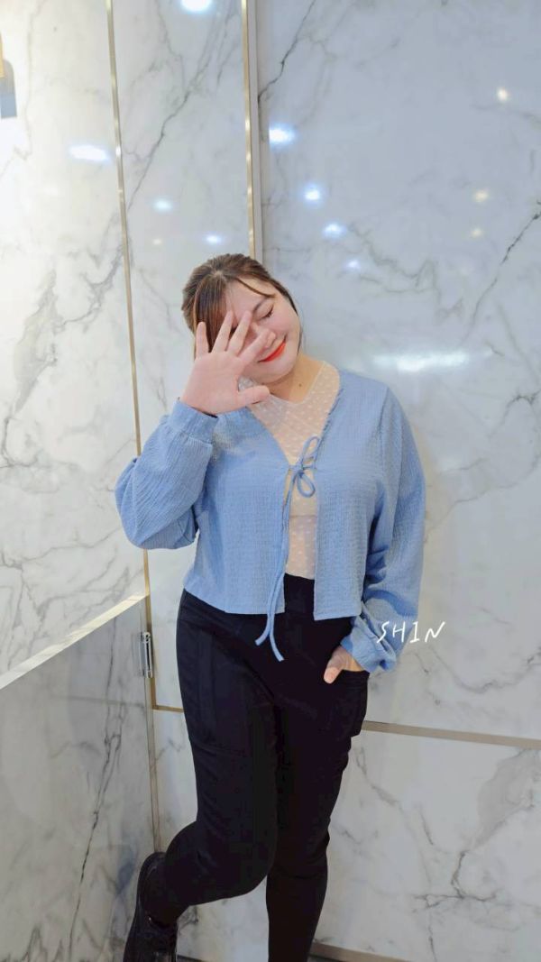 韓版皺皺綁帶罩衫(藍/咖/杏/黑) 