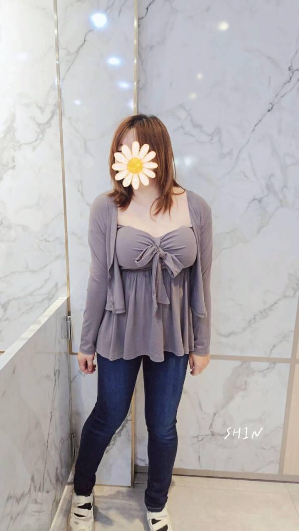 sexy平口上衣前蝴結+外套組(灰/黑) 