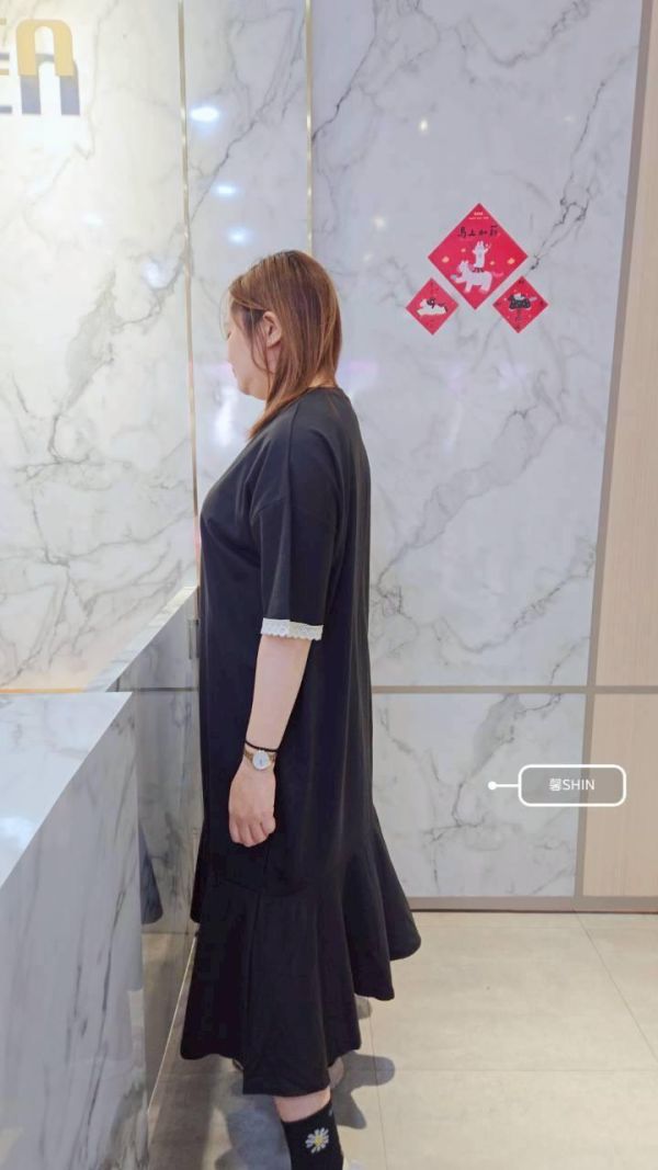 棉質手滾邊長版魚尾洋(黑/杏) 