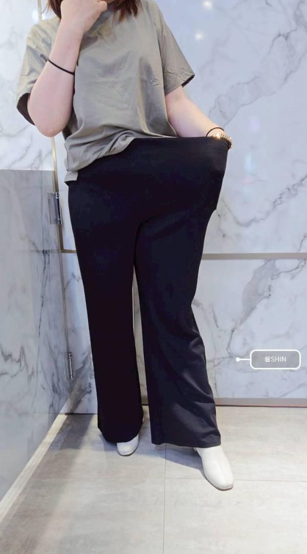 正韓太空棉鬆緊微喇叭長褲(黑/咖) 