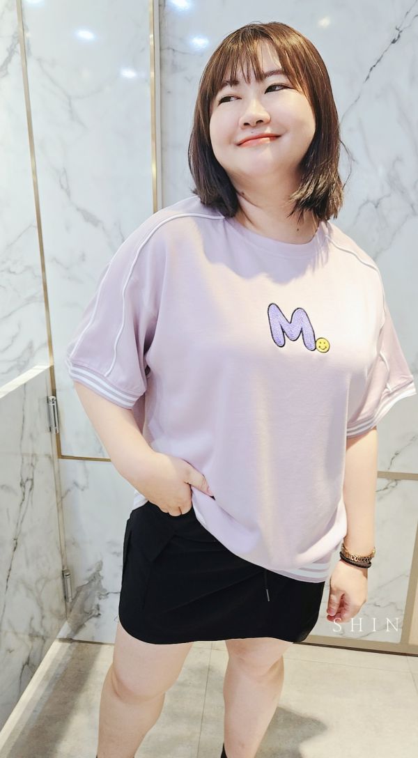 M繡花小笑臉太空棉T(杏/黃/紫/黑) 