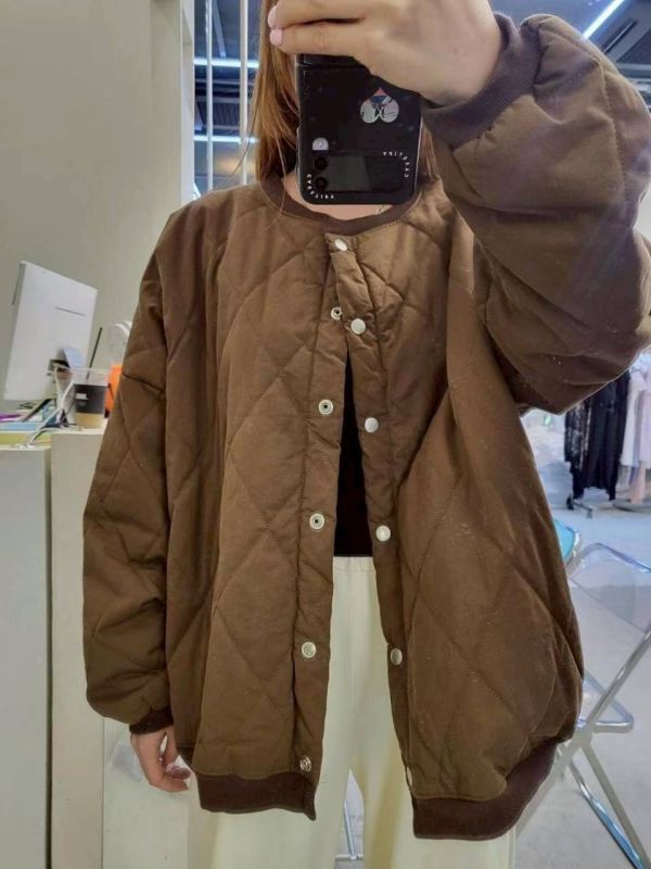 KOREA格菱紋小鋪棉外套(深灰/咖啡/軍綠) 