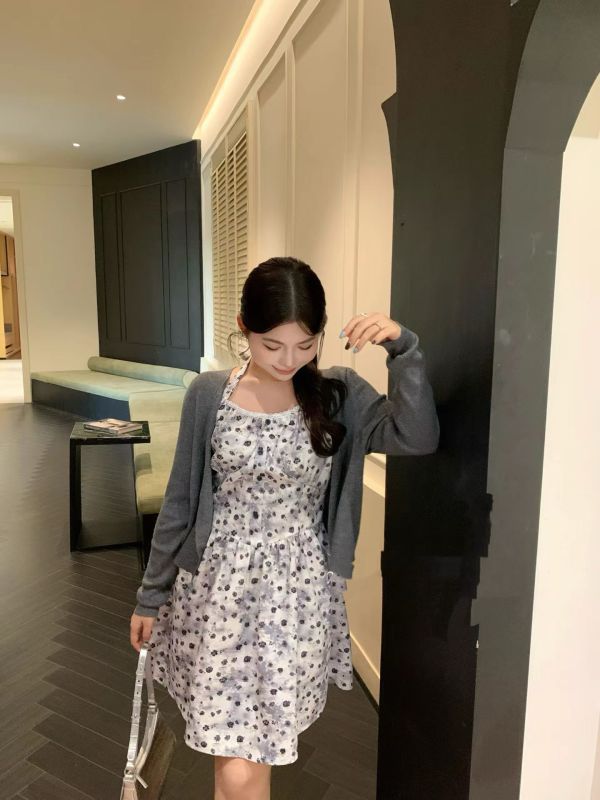 綁帶滿花短洋(深藍/復古黑) 