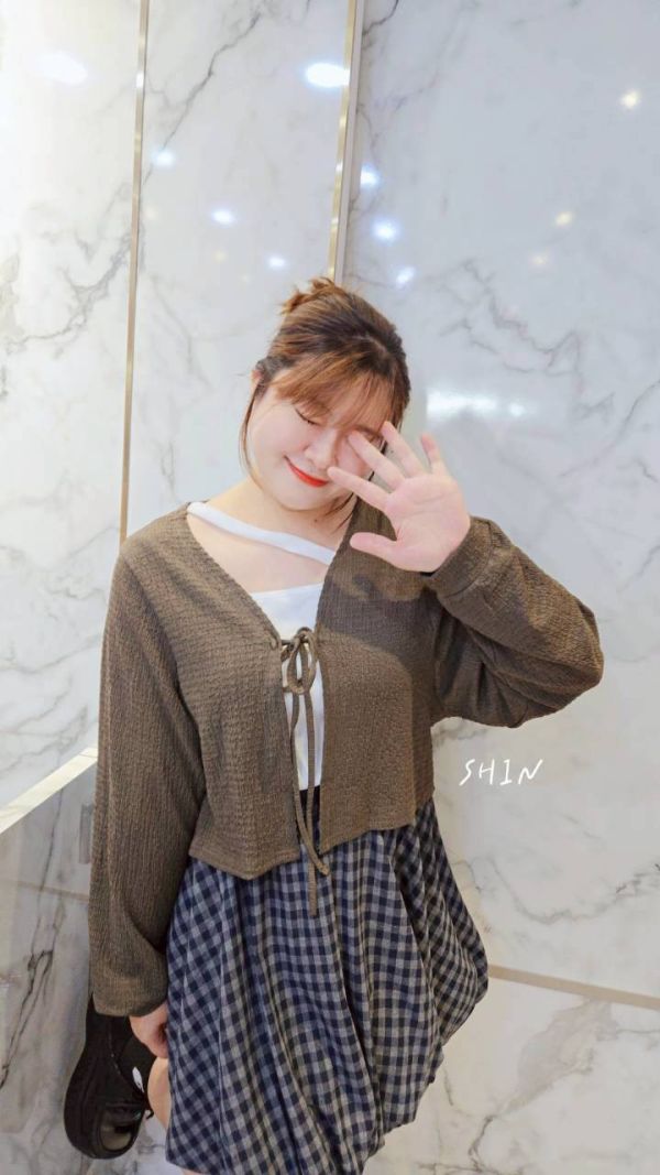 韓版皺皺綁帶罩衫(藍/咖/杏/黑) 