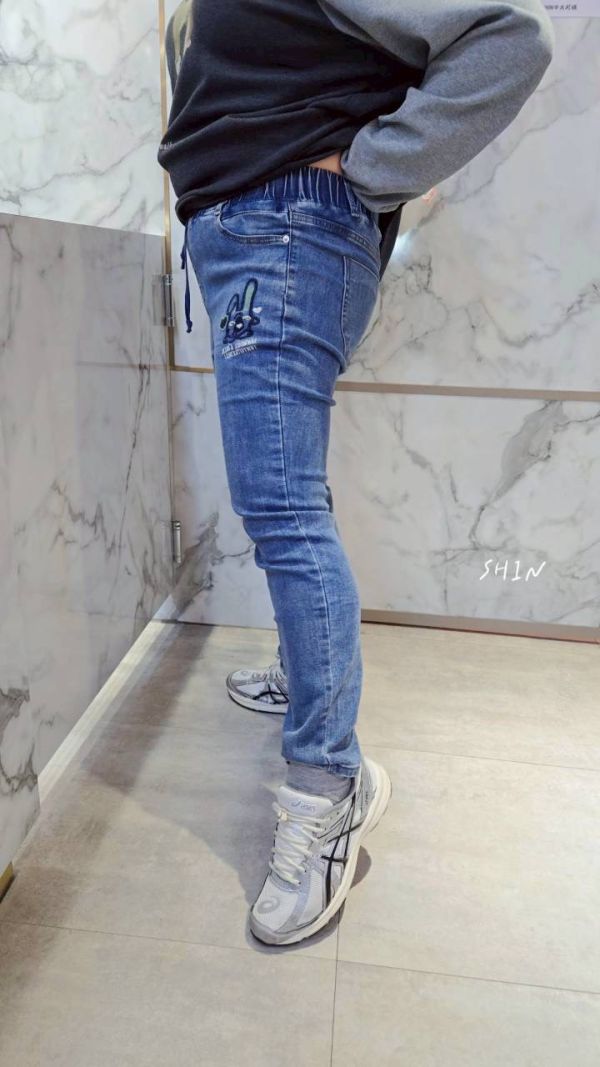 Q版小兔鬆緊綁繩牛仔褲 