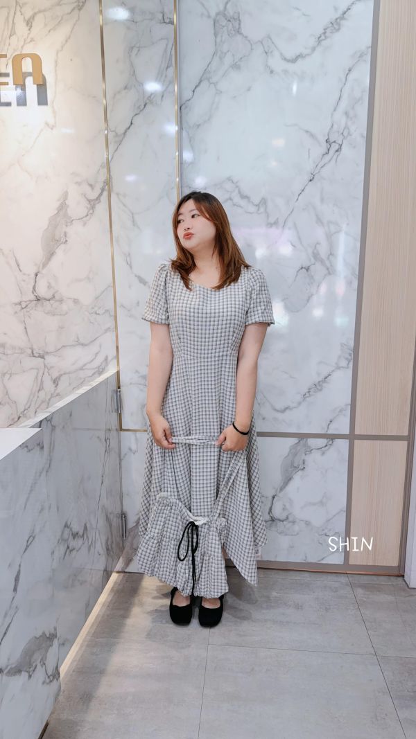 氣質女孩格子附包長洋 