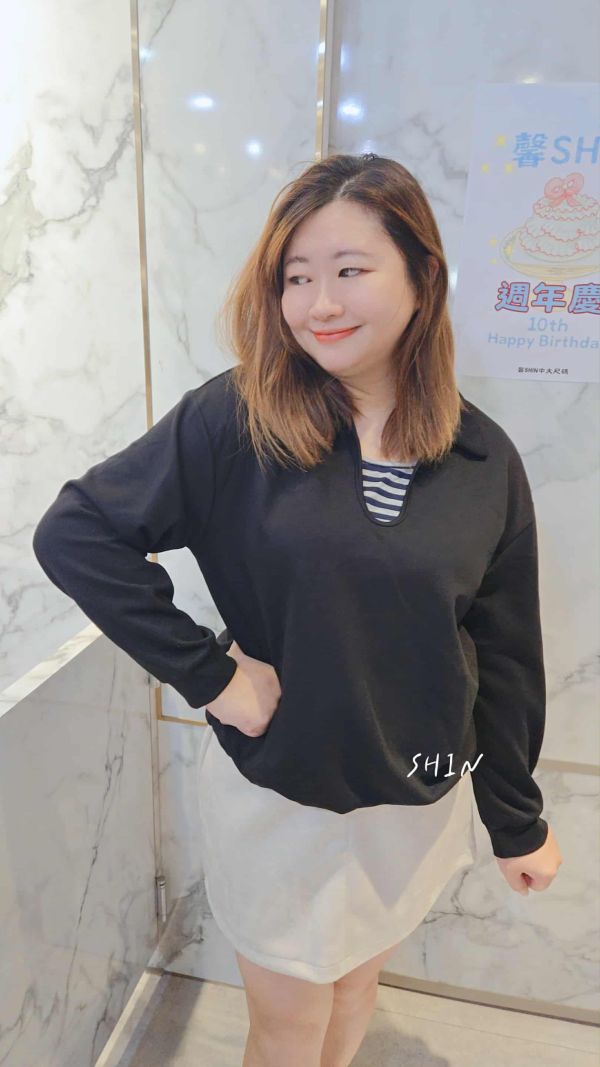 內條紋太空棉假兩件T(灰/黑) 