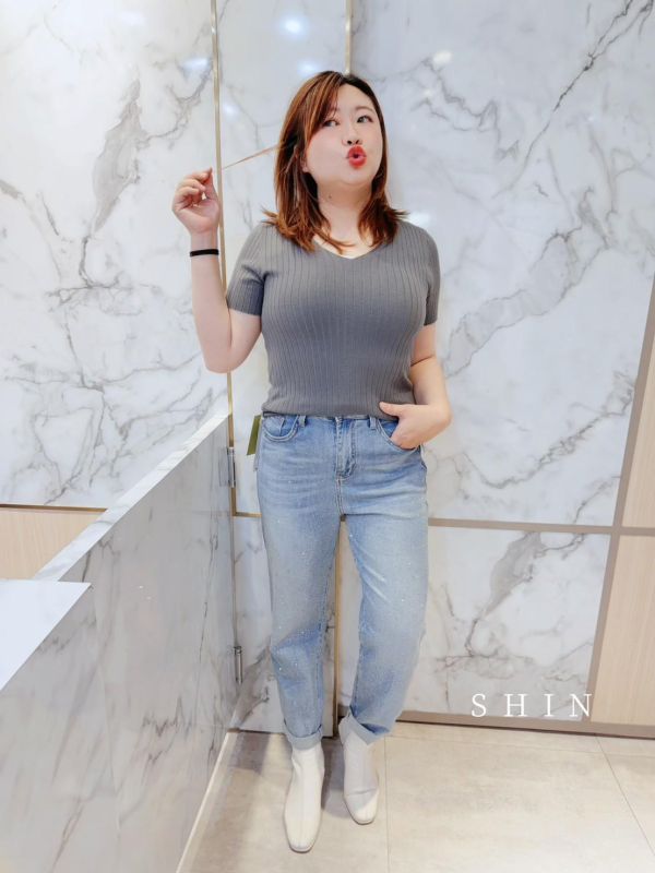 V領薄針織彈性上衣(深灰/白/果綠/黑色) 