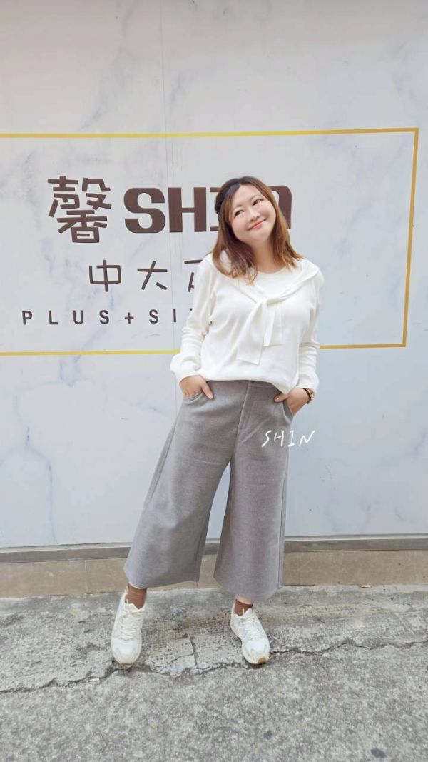 挺布毛呢七分褲(黑/灰) 