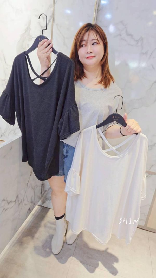 素素圓領後交叉大T(黑/灰/杏) 