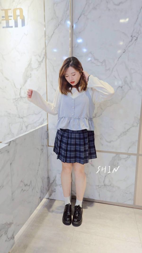 兩件式可愛上衣(藍/粉) 