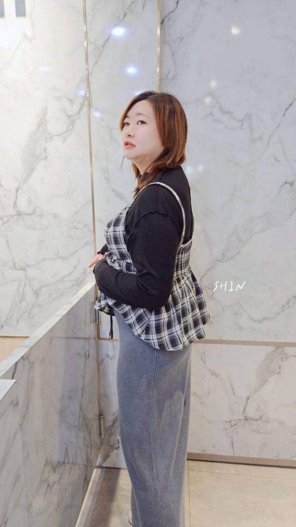 格子吊帶背心(黑白/藍綠) 