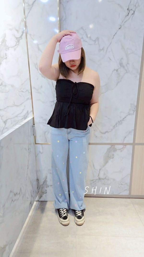 彩色點點牛仔寬褲 