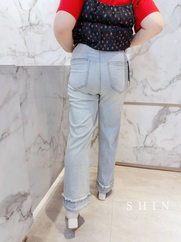 反折不修邊褲腳奶奶褲 