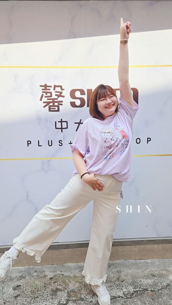 韓版花邊腳牛仔寬褲(粉/杏) 