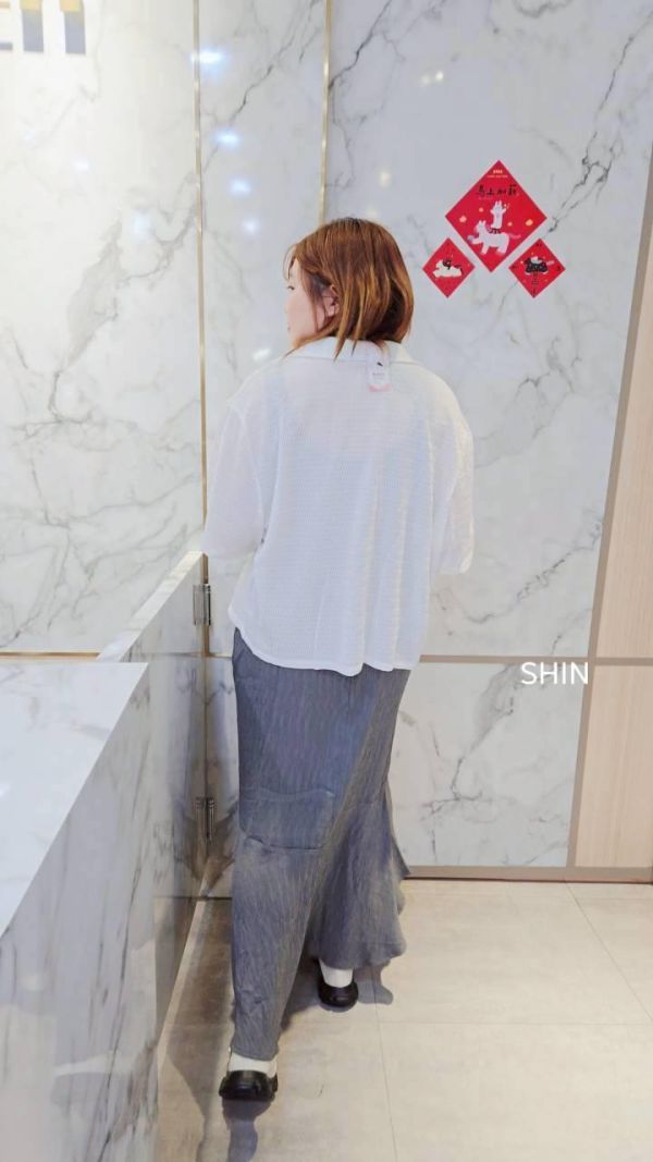 設計紋路短袖襯衫(灰藍/白) 