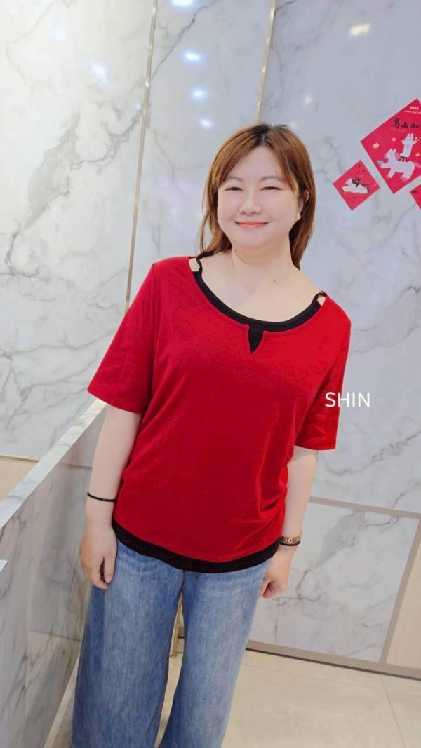 假兩件V造型上衣(灰/黑/紅) 