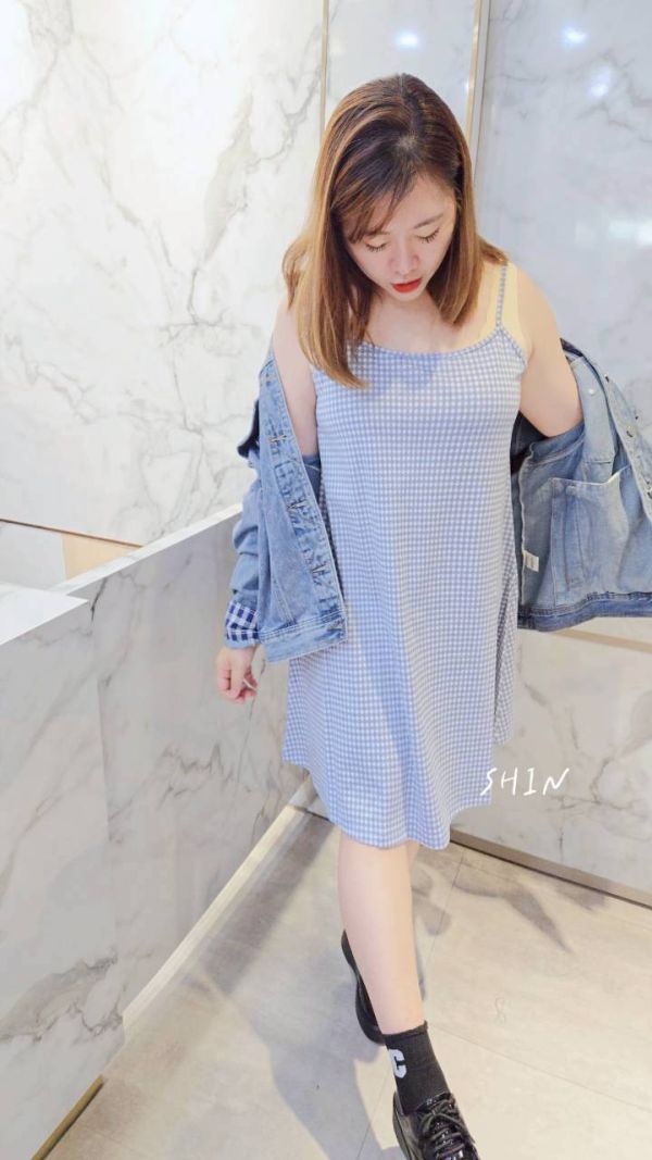 復古藍色反摺格袖牛仔外套 