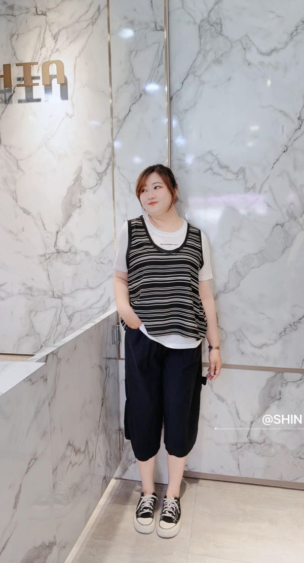 水洗寬鬆中長褲(深灰/黑) 
