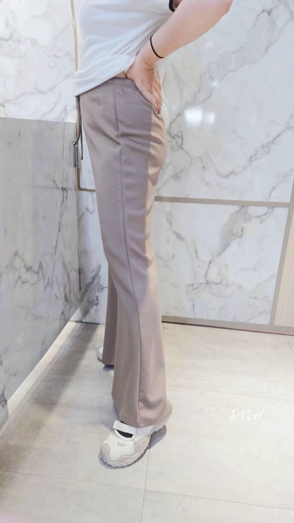 滑面喇叭綁帶長褲(杏/咖/黑) 