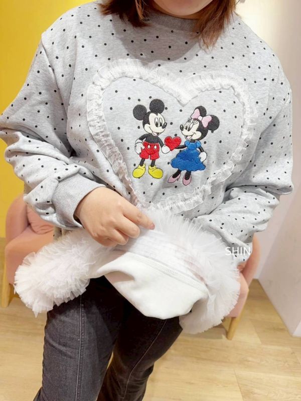 韓米奇刺繡刷毛Q長版(灰/杏) 