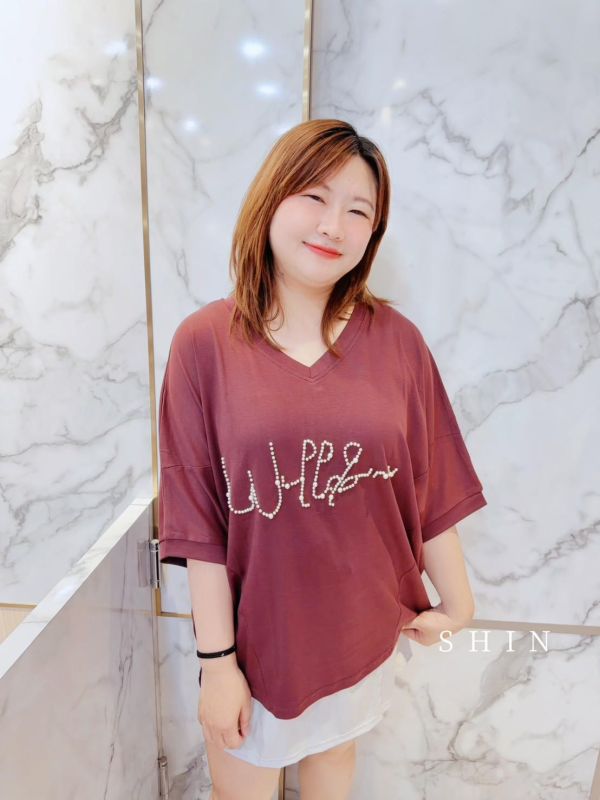 小V領釘珠珠大T(綠/紫紅/密黃) 