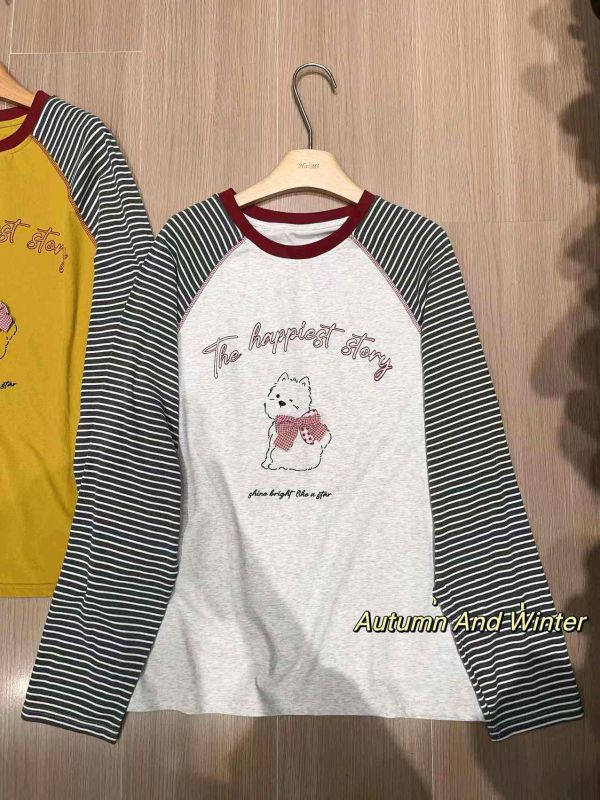 小狗條紋袖棒球T 