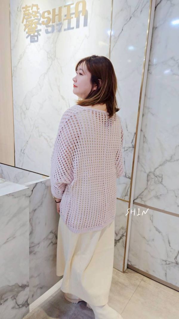 大洞洞針織慵懶罩衫(黑/紫/藍/杏/卡) 