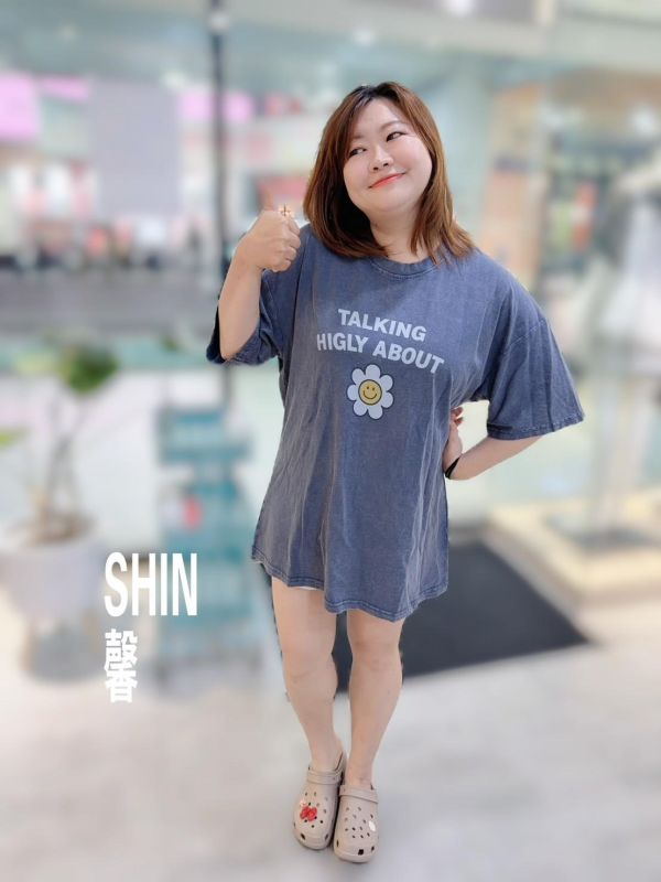 水洗TALKING花朵T(灰綠/深藍/淺藍/黑/白) 