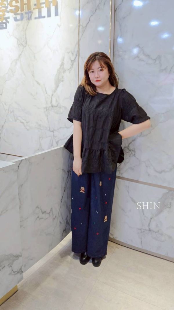 熊熊蝴結牛仔寬褲 