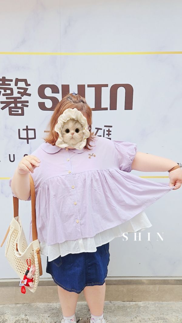 拼接純色娃娃棉麻上衣(粉/藍/淡紫) 