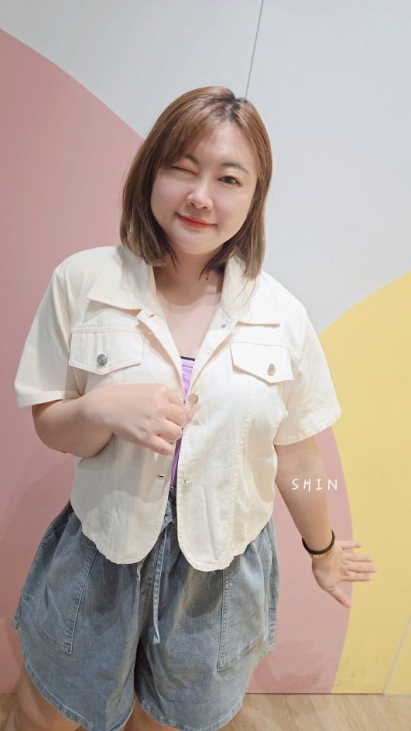 短版挺布襯衫外套(杏/藍) 