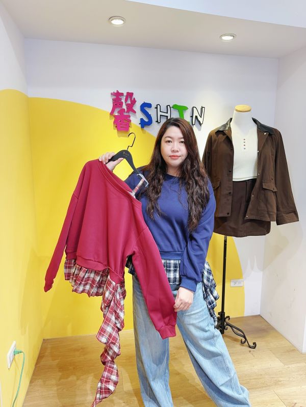 格子下擺大學T(藍格/紅格) 