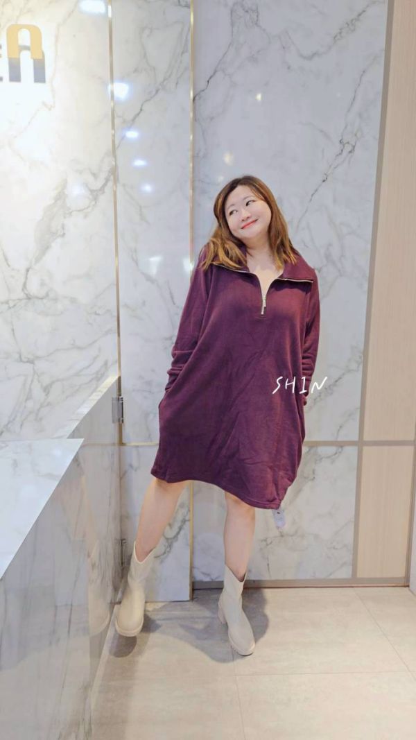 超好穿拉鍊小刷毛連衣裙(紫紅/藍) 