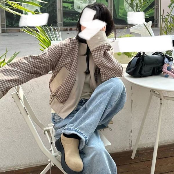 KOREA復古休閒立領兩面穿格紋夾克外套 