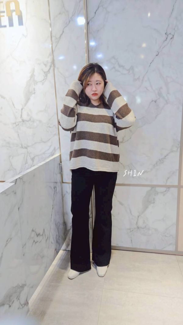 不修邊粗條紋毛衣(燕麥/黑白/白紅/橘/綠咖/藍) 