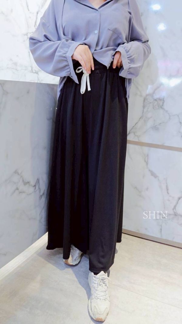 直紋鬆緊超舒服寬褲 