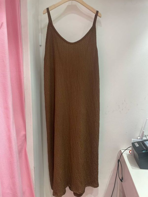 KOREA日系皺皺細肩綁繩長洋(白/黑/咖) 