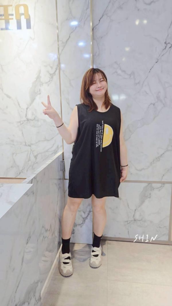 笑臉臉無袖長版T(粉/黑) 