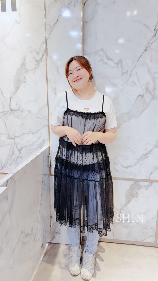 韓版網紗吊帶長版背心(黑/白) 