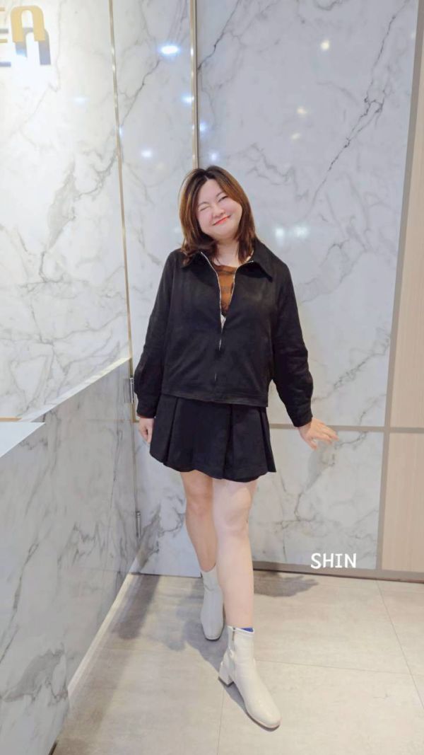 韓系鹿皮絨套裝百褶裙(咖/黑) 