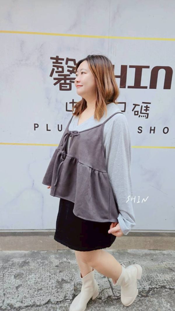 麂皮漂亮綁帶背心(灰/咖/杏/黑) 