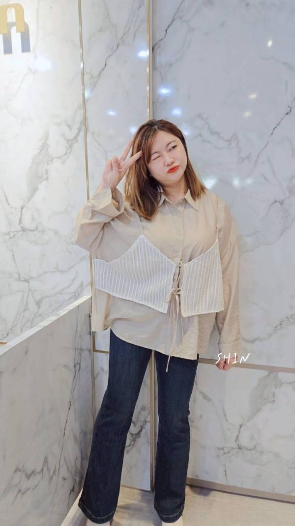 假兩件蕾絲背心雪紡襯衫(白/奶茶/灰) 