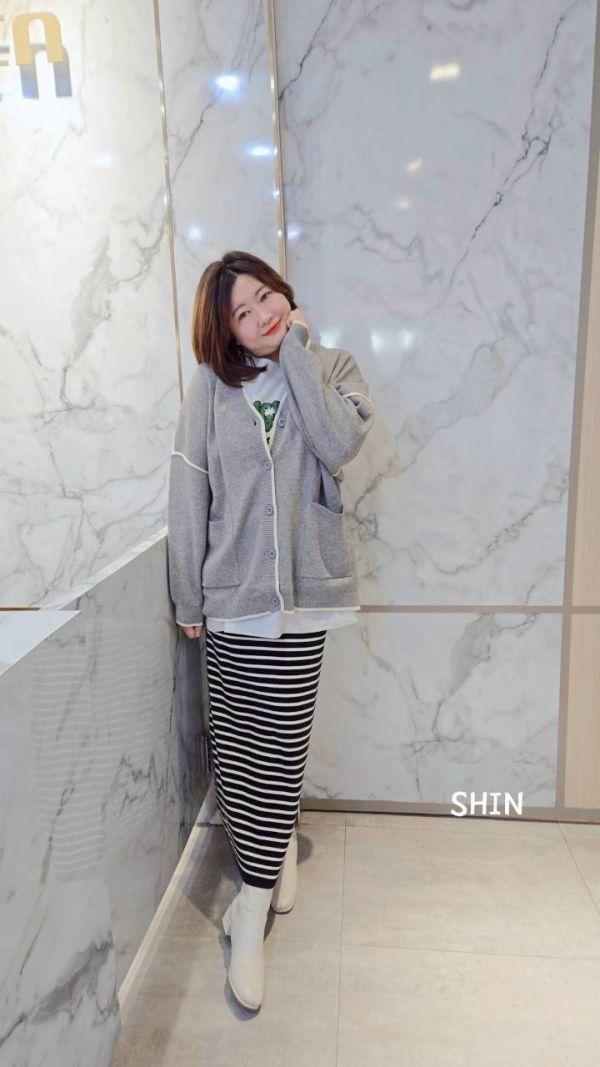 日系滾邊設計口袋針織外套(黑/杏/灰) 