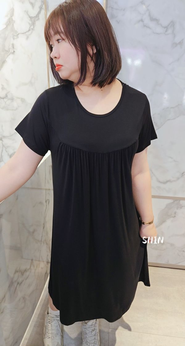 中長加大莫代爾連衣裙睡衣(粉/黑) 