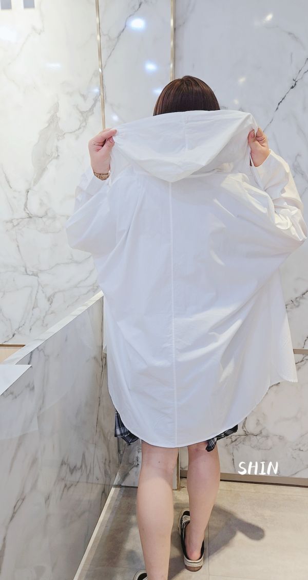 連帽造型襯衫(白/黑) 