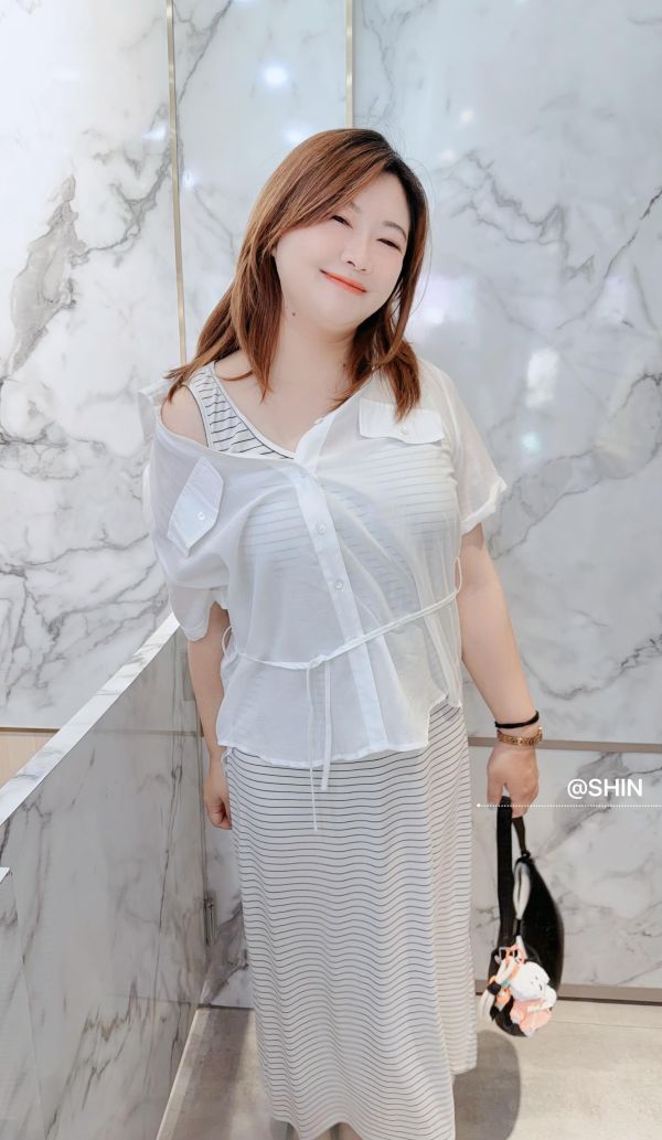 俐落的條紋背心長洋短襯衫套裝(黃/藍/白/灰) 