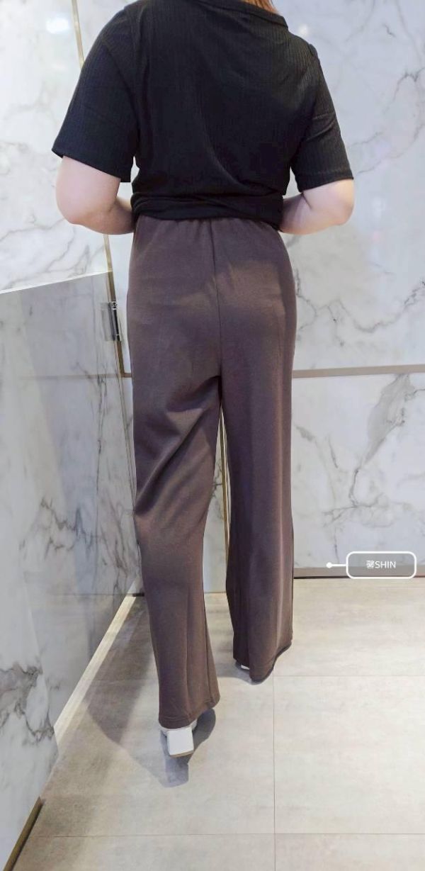 正韓太空棉鬆緊微喇叭長褲(黑/咖) 