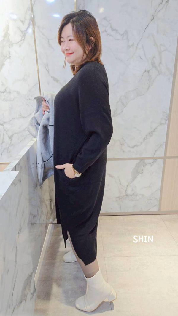 每人必買V領包芯針織長洋(黑/可可/深灰) 