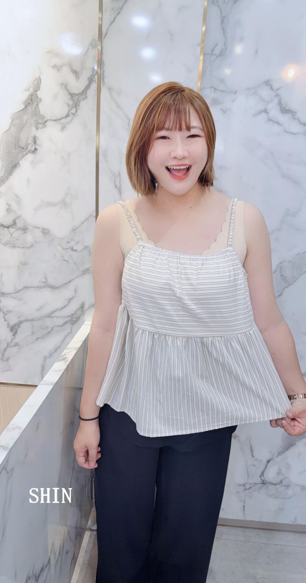 條紋吊帶上衣(杏/藍) 